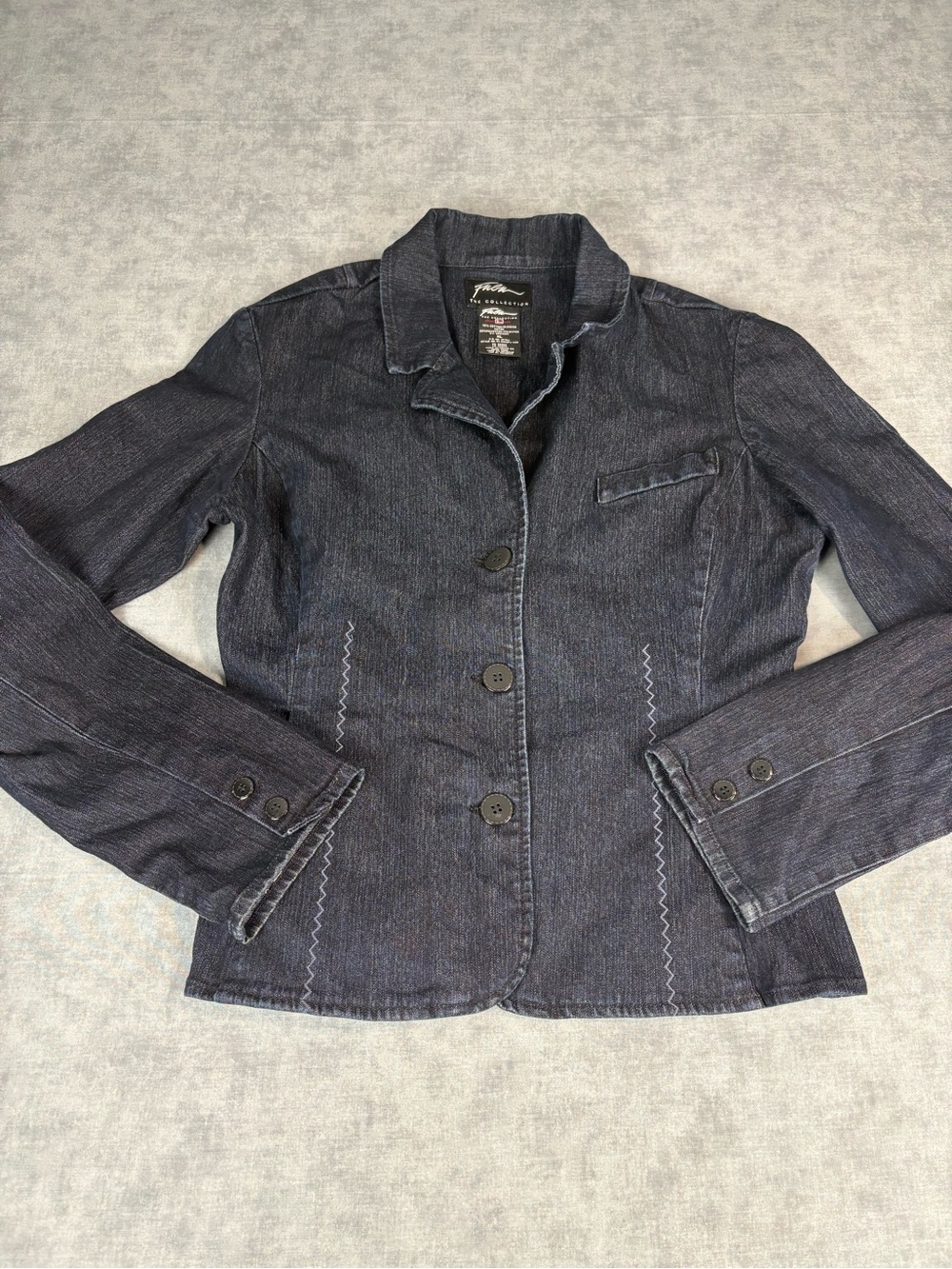 FUBU Denim Blazer Womens XL Vintage Y2K Stretch Jean Jacket Dark Wash